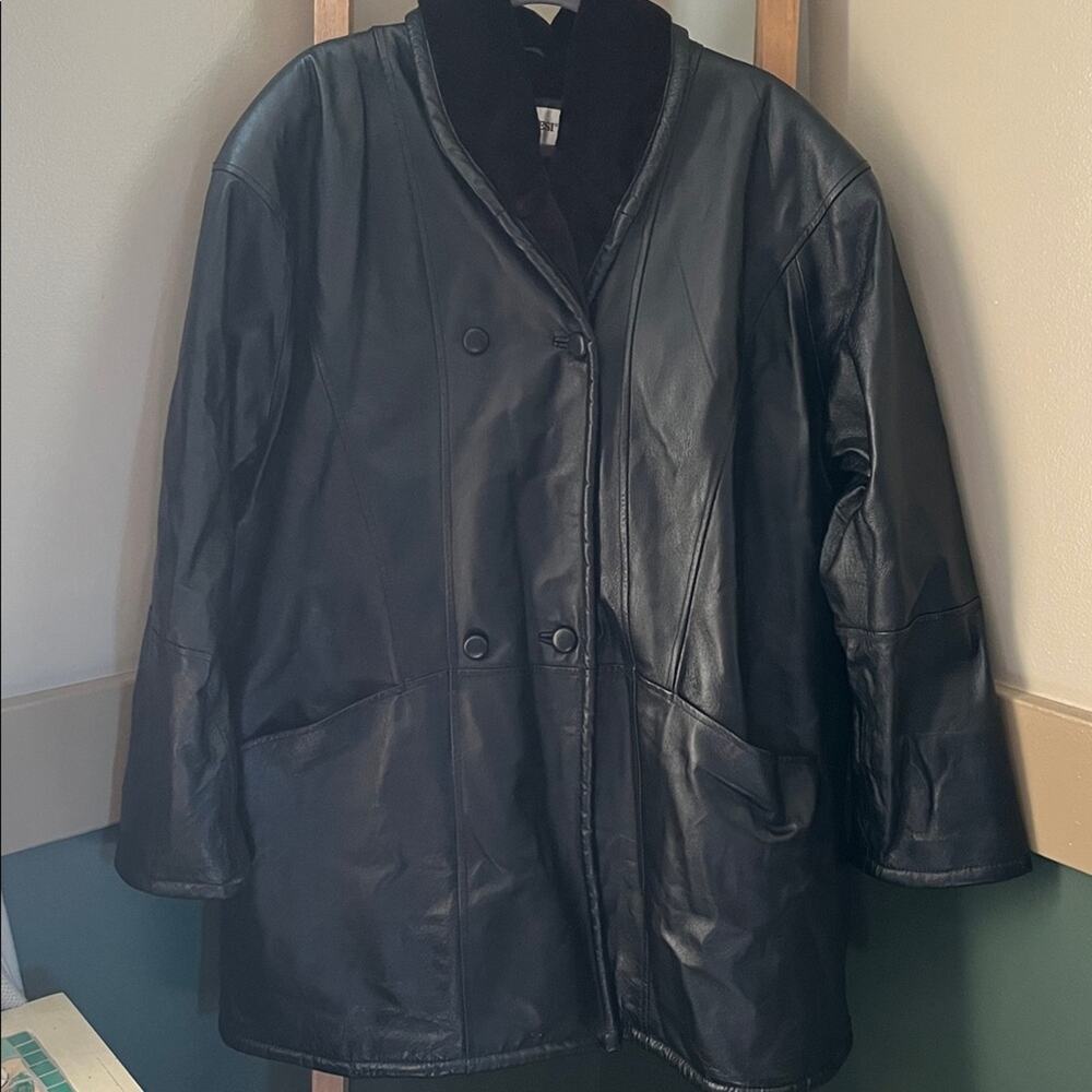 Veranesi Women’s Black Faux Fur Lining Genuine Leather Coat Size 18W heavy